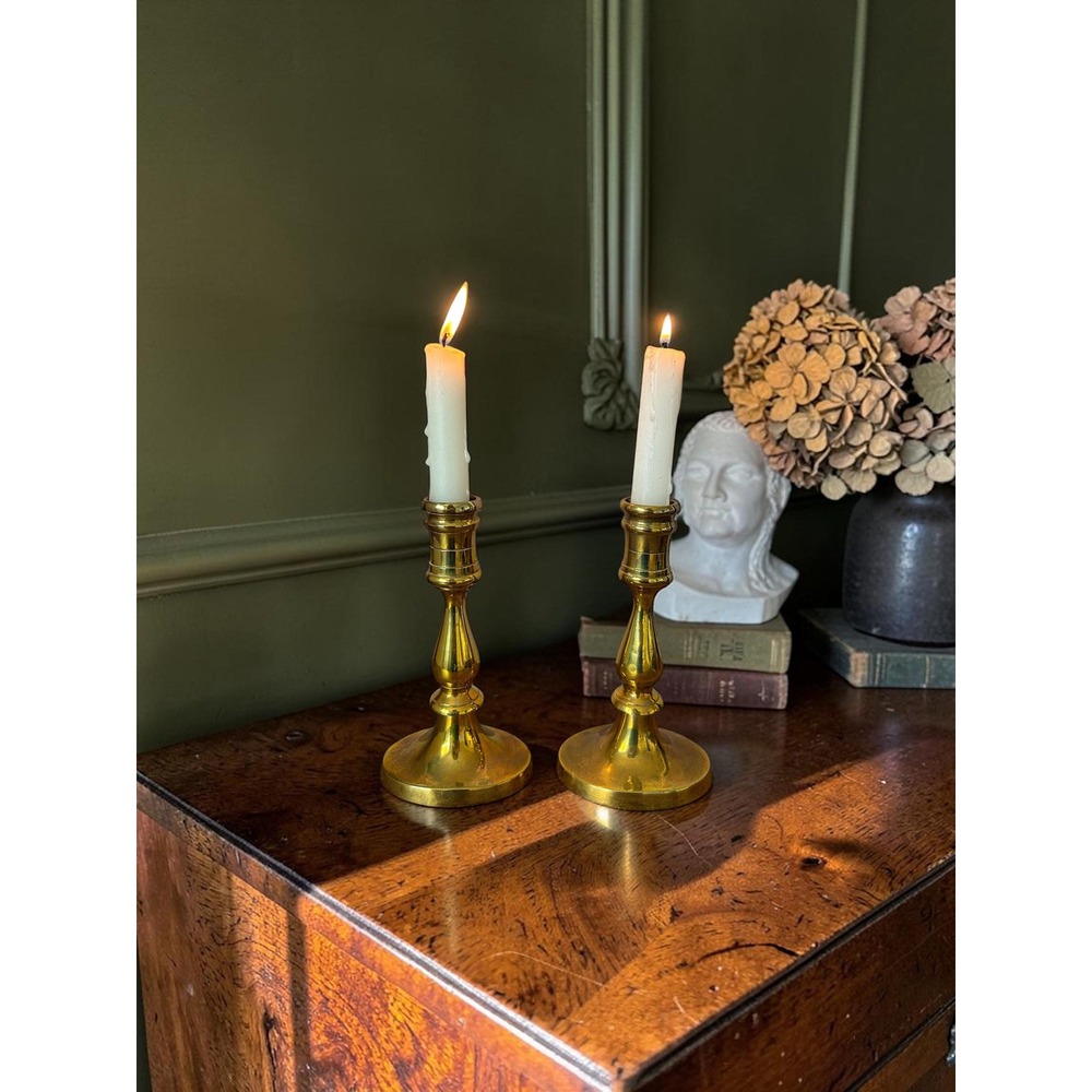 Vintage Brass Candlesticks Set of 2 - Brass Taper Candle Holders